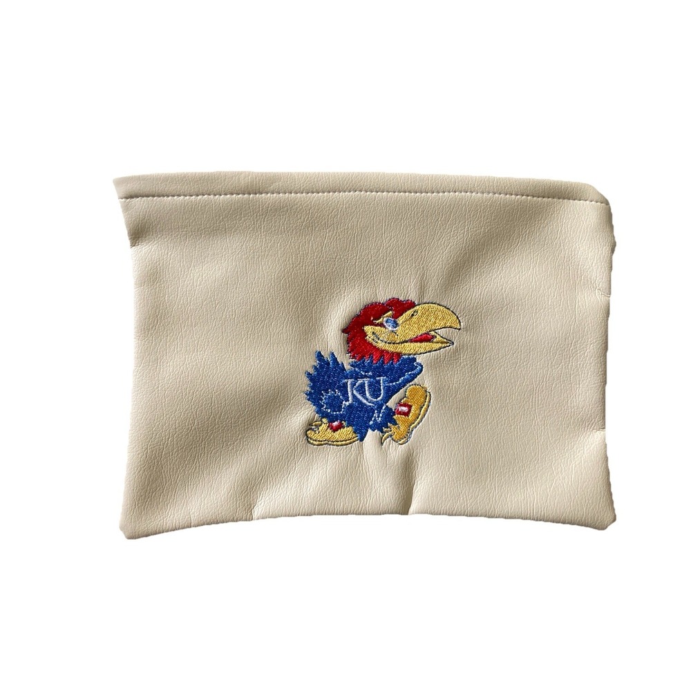 Kansas Jayhawks Zip Pouch Cream Faux Leather Travel Bag Father's Day Gift